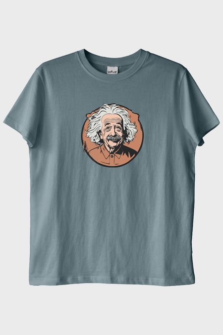 Albert Einstein Portre Baskılı Tasarım Mavi Tişört