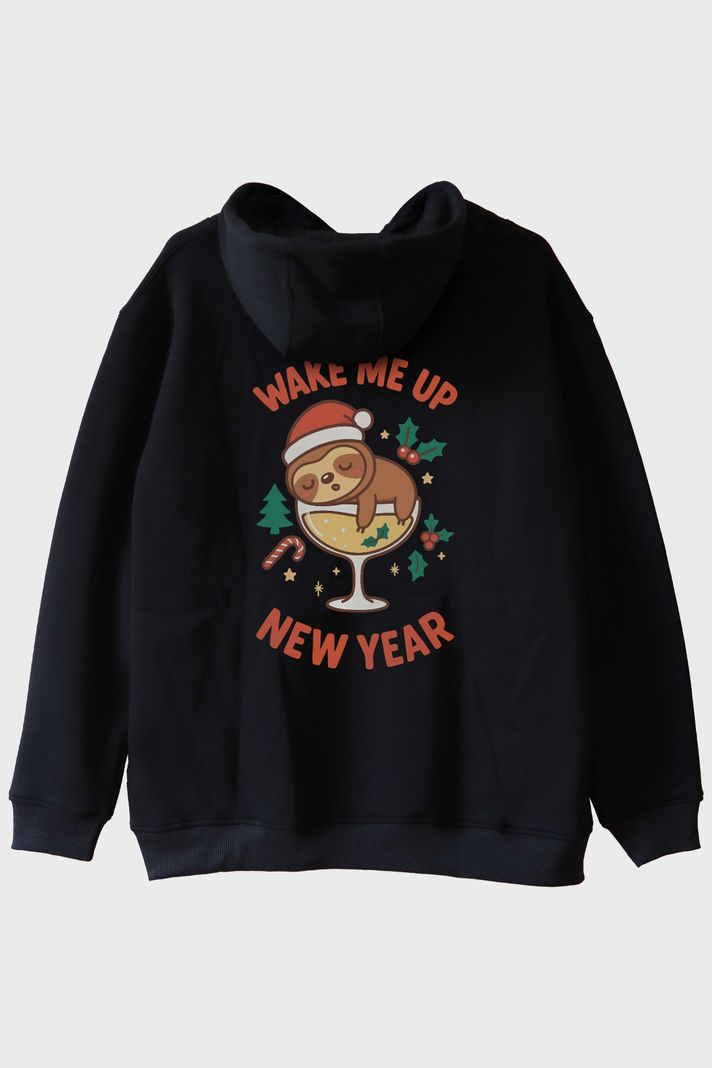 Uyandır Beni Yılbaşı Siyah Hoodie arka görsel