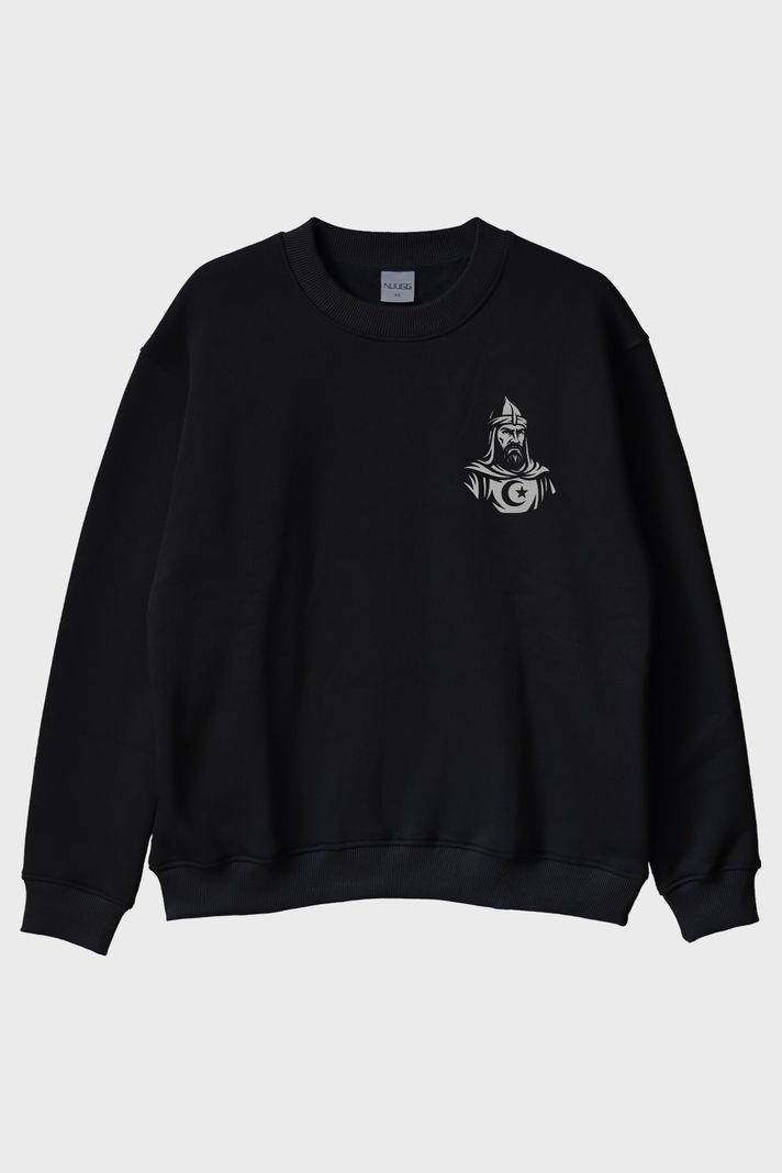Efsanevi Selahaddin Siyah Bisiklet Yaka Sweatshirt ön görsel
