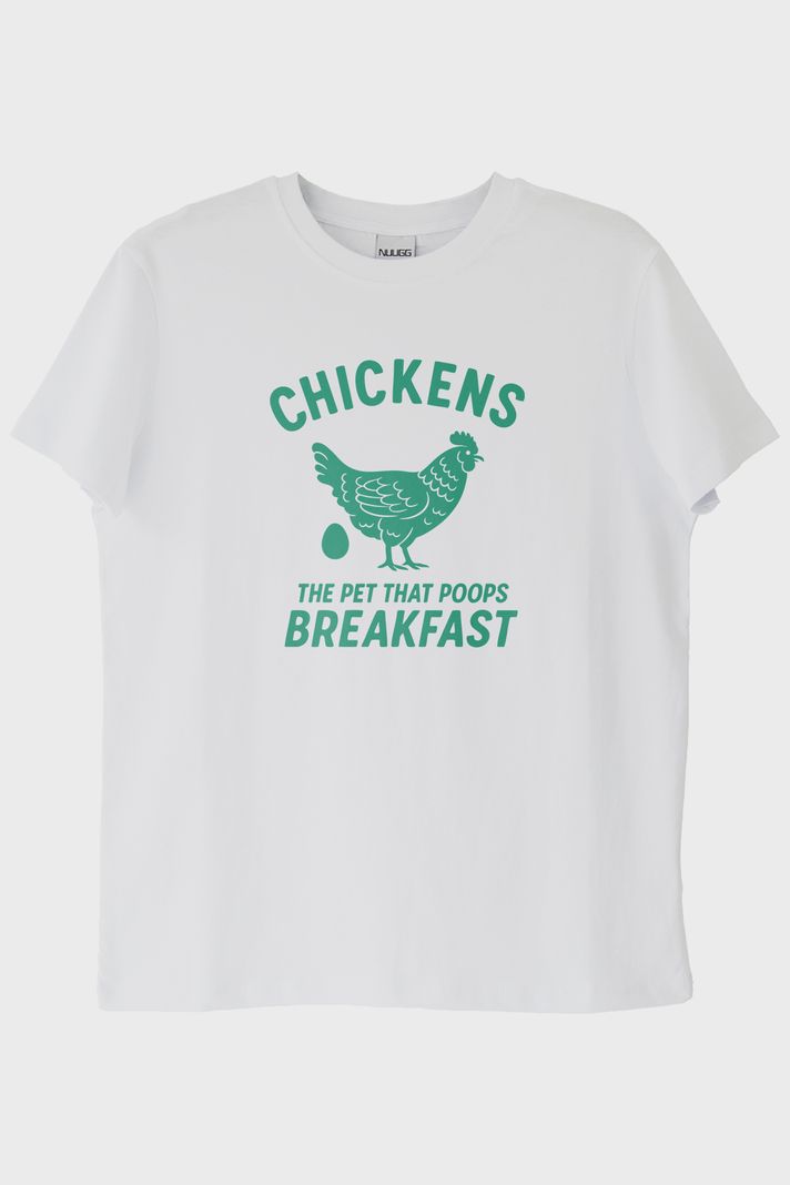 THE CHICKENS Tasarımı Baskılı Beyaz Tişört ön görsel