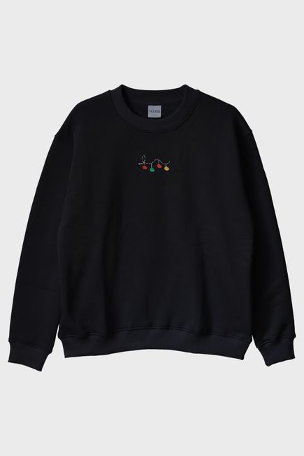 Renkli Işıklar Siyah Bisiklet Yaka Sweatshirt