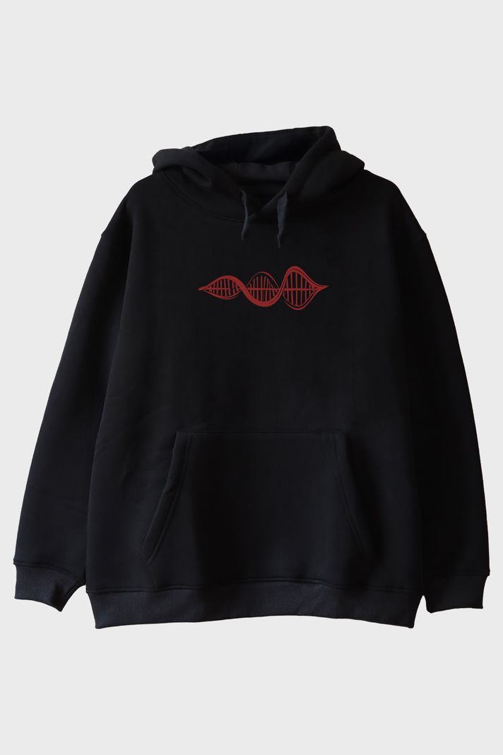 Kırmızı DNA Baskılı Siyah Hoodie ön görsel