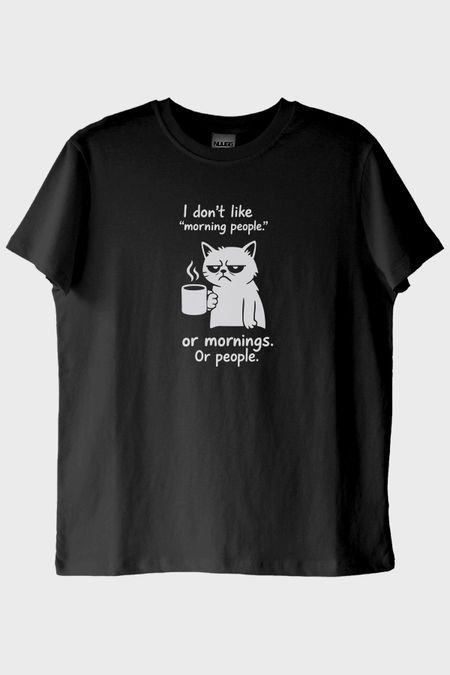 I Don't Like Morning People Kedi Siyah Tişört