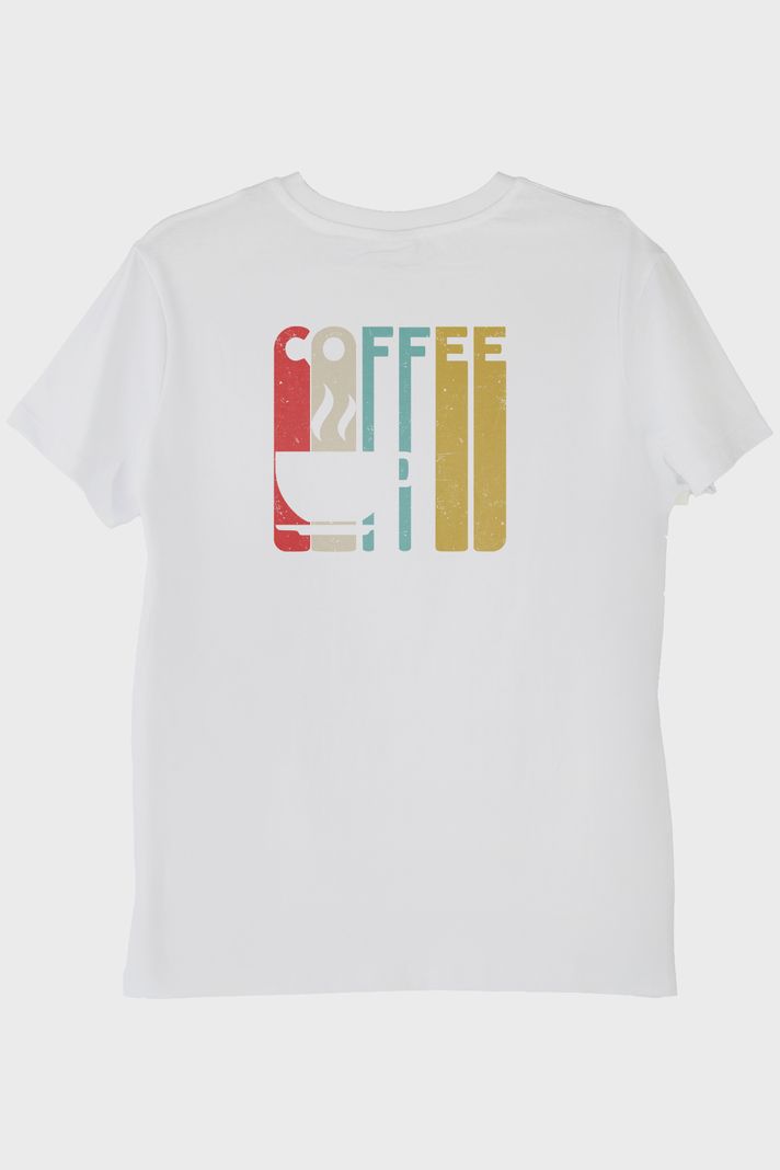 COFFEE Retro Vintage Tasarım Baskılı Beyaz Tişört arka görsel