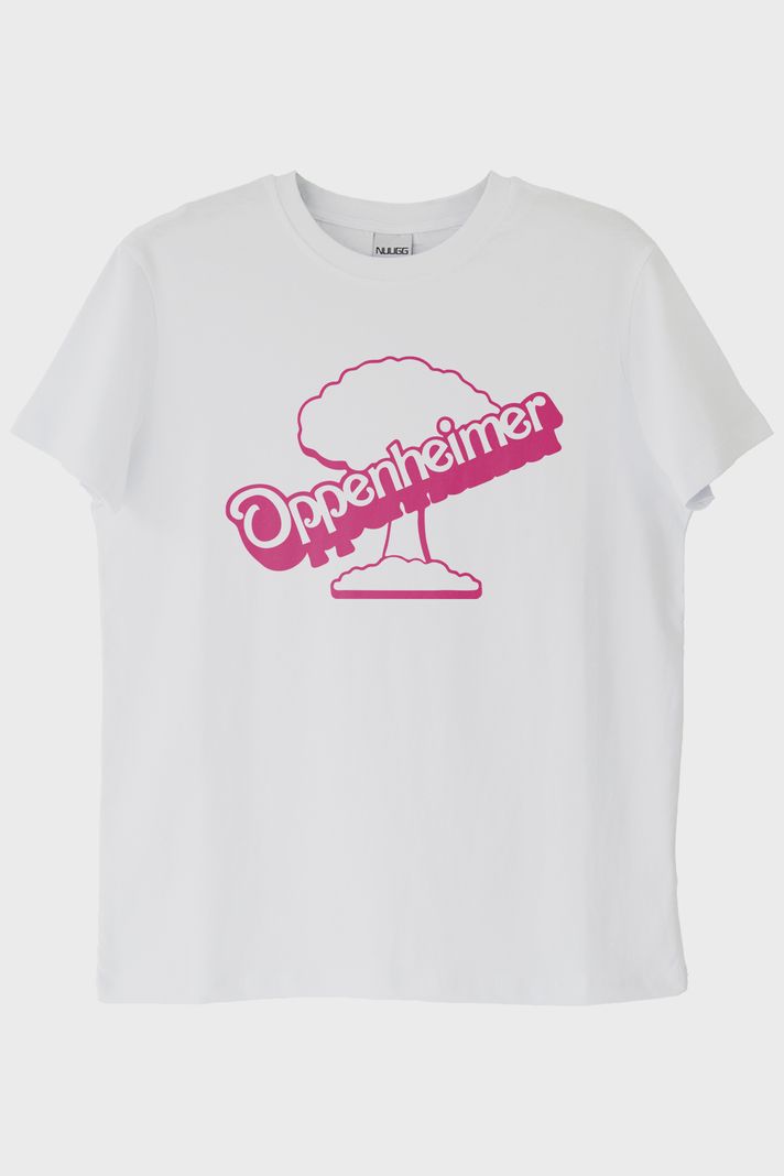 Oppenheimer & Barbie Baskılı Retro Beyaz Tişört ön görsel