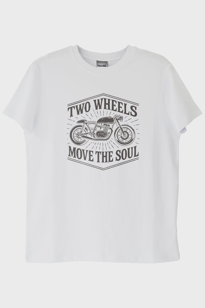 Two Wheels Move the Soul Motosiklet Tasarımlı Beyaz Tişört ön görsel