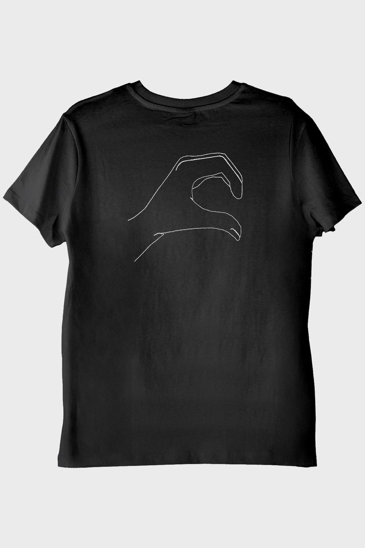 Sol El Kalp Desenli Nakış Siyah T-Shirt - Sevgililer Günü Çift Tişörtleri arka görsel