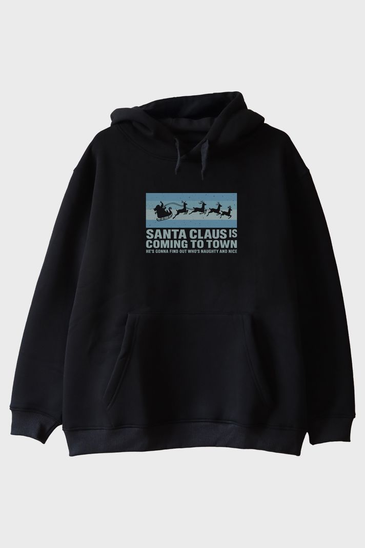 Santa Claus Siyah Hoodie ön görsel