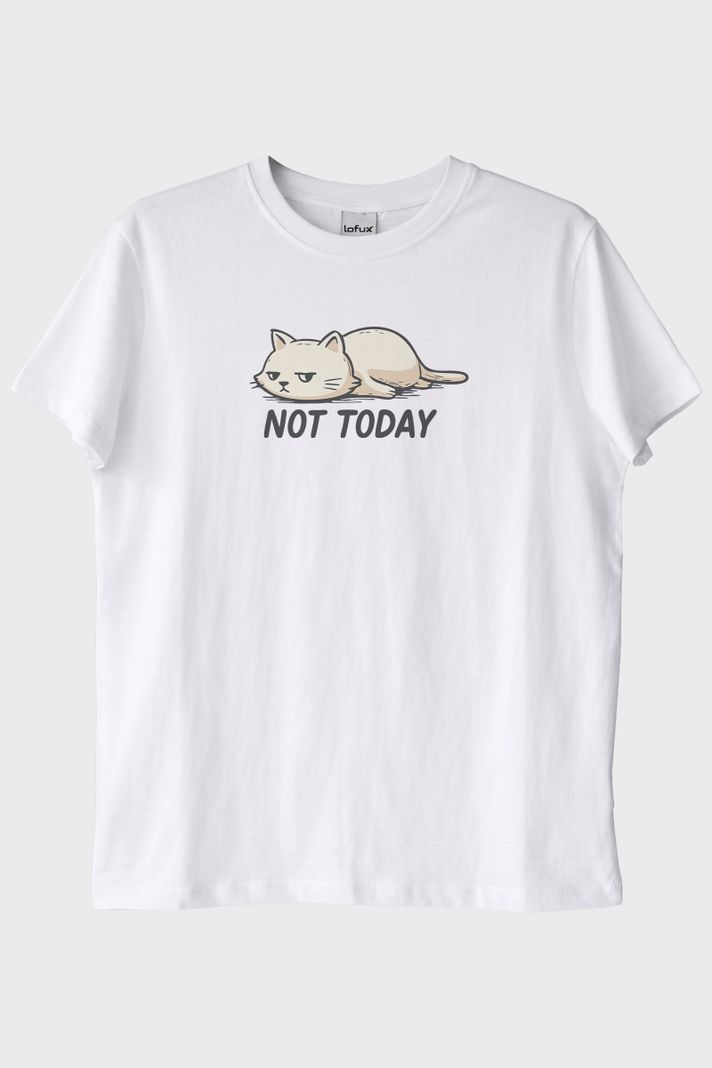 Yorgun Kedi Mizahi Not Today Beyaz Tişört ön görsel