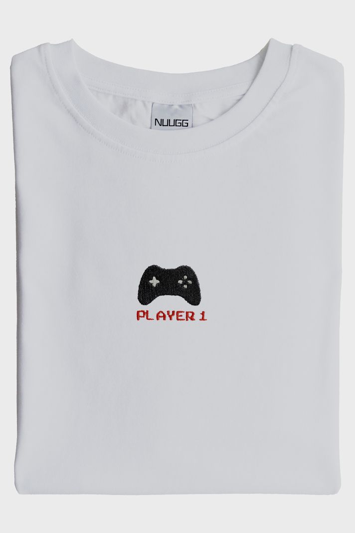 Player 1 Joystick Desenli Nakış Tişört - Gamer Çiftler İçin - 4. görsel