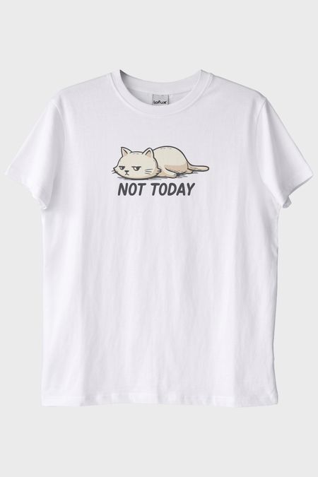 Yorgun Kedi Mizahi Not Today Beyaz Tişört