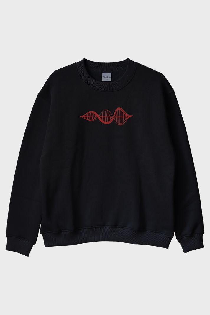 Kırmızı DNA Baskılı Siyah Bisiklet Yaka Sweatshirt ön görsel