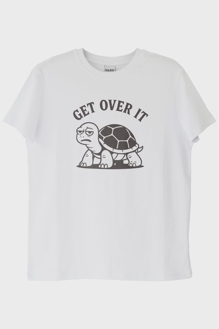 GET OVER IT Kaplumbağa Baskılı Beyaz Tişört