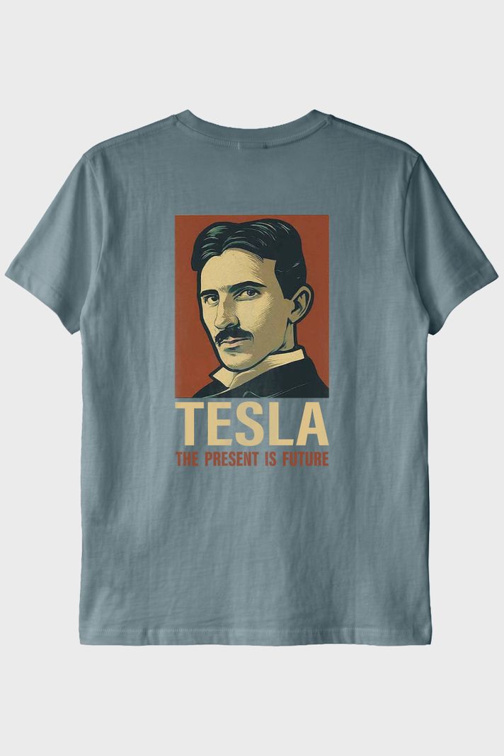 Tesla Slogan Mavi Tişört arka görsel