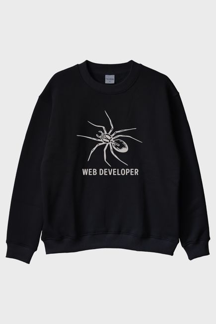 Web Developer Baskılı Siyah Bisiklet Yaka Sweatshirt