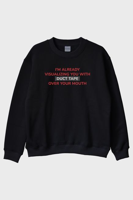 Duct Tape Baskılı Mizahi Siyah Bisiklet Yaka Sweatshirt