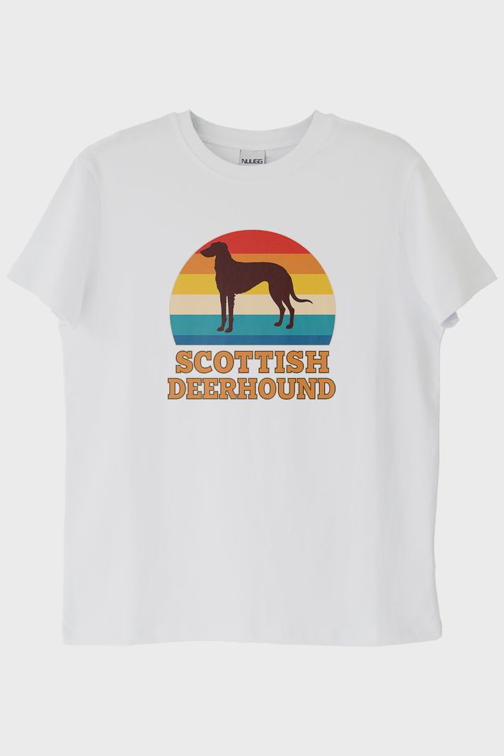 Scottish Deerhound Baskılı Retro Beyaz Tişört ön görsel