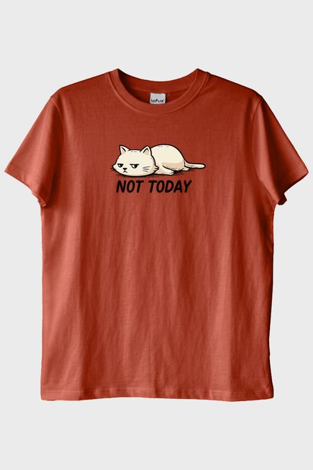 Yorgun Kedi Mizahi Not Today Kiremit Tişört