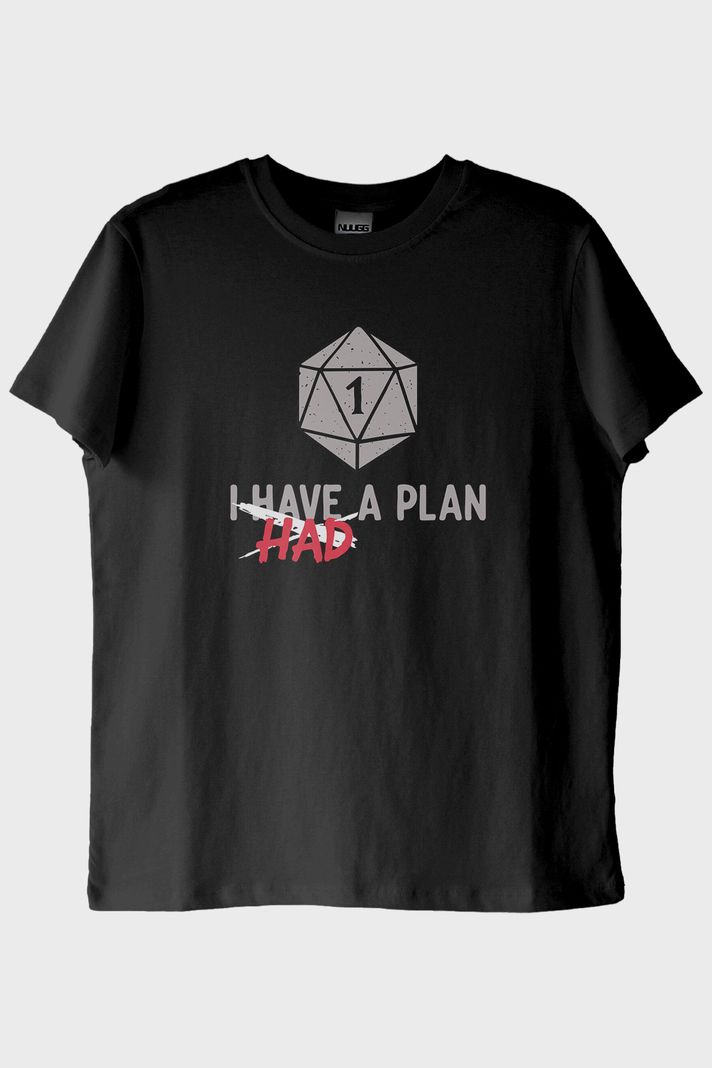 Komik Zar Temalı I Had a Plan Mizahi Siyah Tişört ön görsel