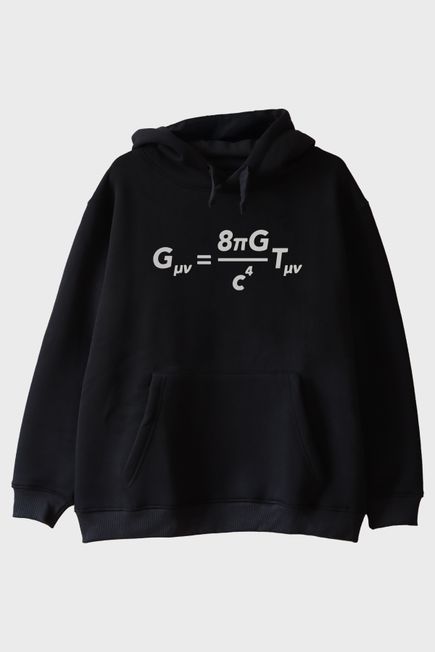 Gövdesinde Einstein'ın Formülü Olan Tasarım Siyah Hoodie