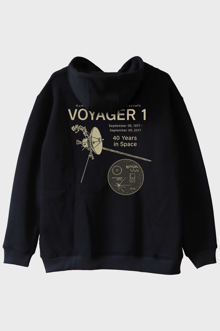 Uzay Keşfi Temalı Retro Voyager 1 Bilim Siyah Hoodieü arka görsel