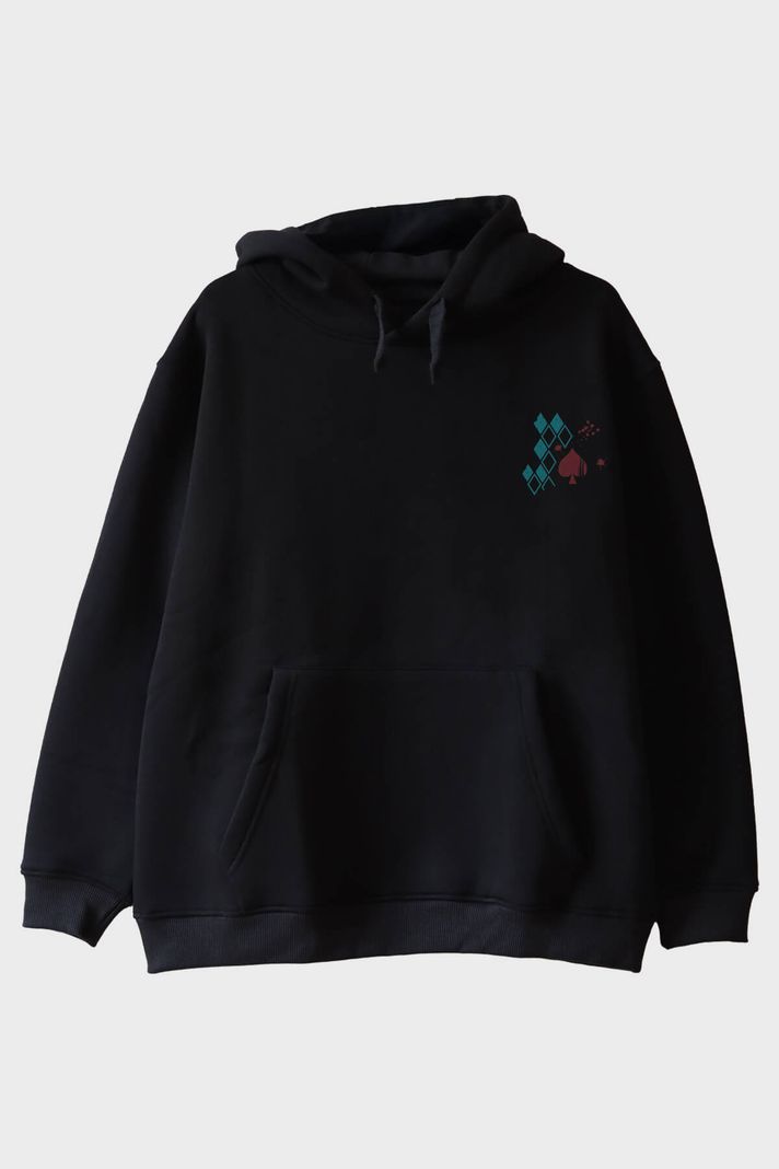 Şans ve Kaos Siyah Hoodie ön görsel