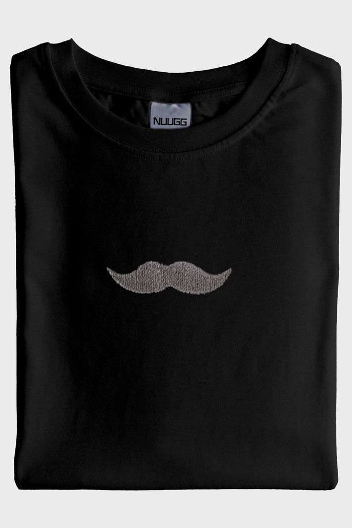 Bıyık Desenli Nakış Siyah T-Shirt - Sevgililer Günü Çift Tişörtleri - 4. görsel