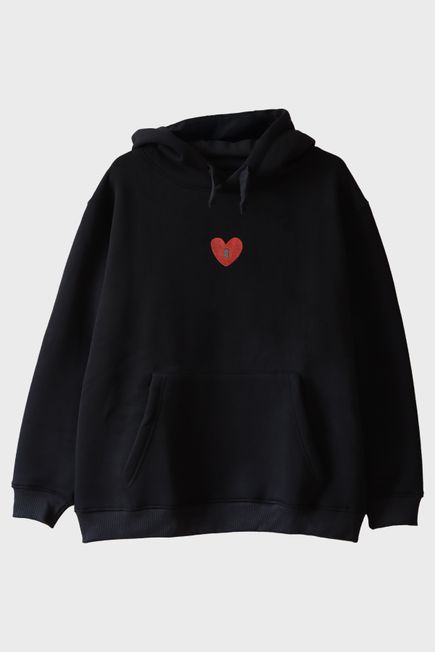 Kalpli Kilit Desenli Nakış Hoodie - Romantik Sevgili Kombini