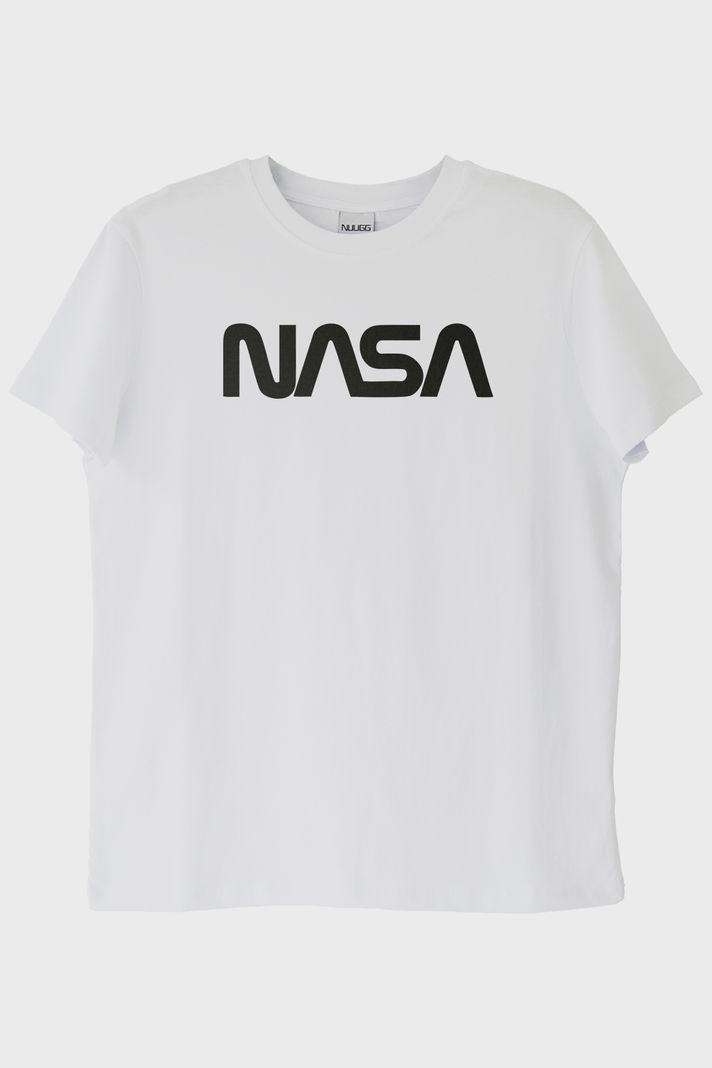 NASA Baskılı Minimalist Tasarım Beyaz Tişört ön görsel
