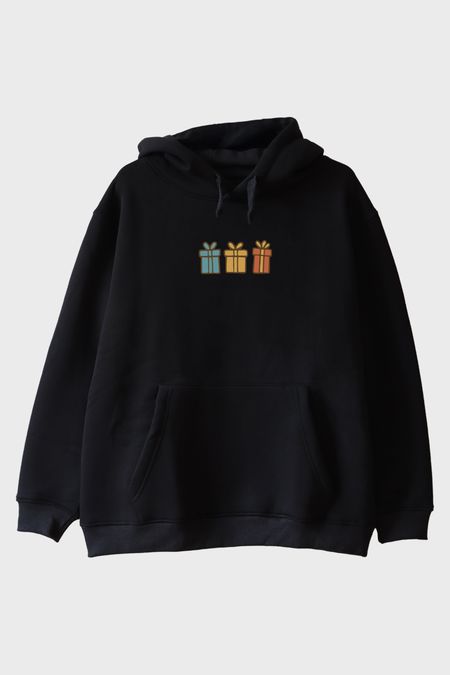 Renkli Hediyeler Siyah Hoodie