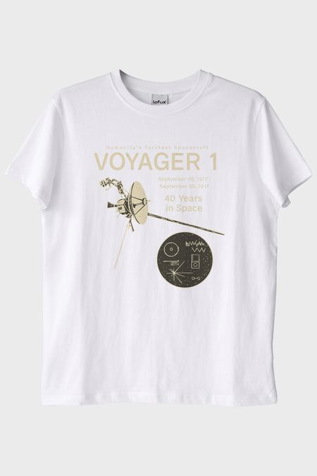 Uzay Keşfi Temalı Retro Voyager 1 Bilim Beyaz Tişörtü