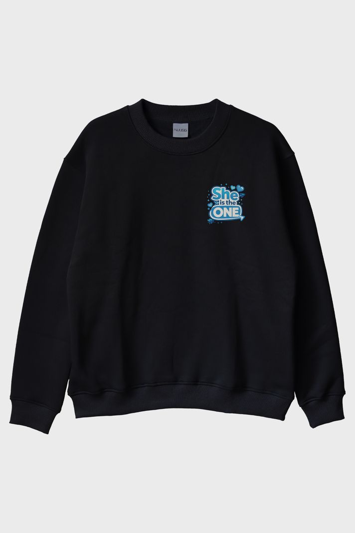 He is the One - She is the One Çift Siyah Bisiklet Yaka Sweatshirtleri - 4. görsel