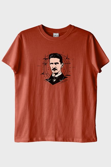 Nikola Tesla İllüstrasyon Baskılı Tasarım Kiremit Tişört