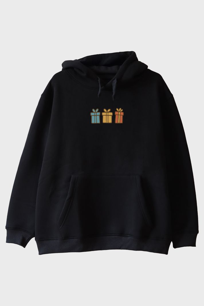 Renkli Hediyeler Siyah Hoodie ön görsel