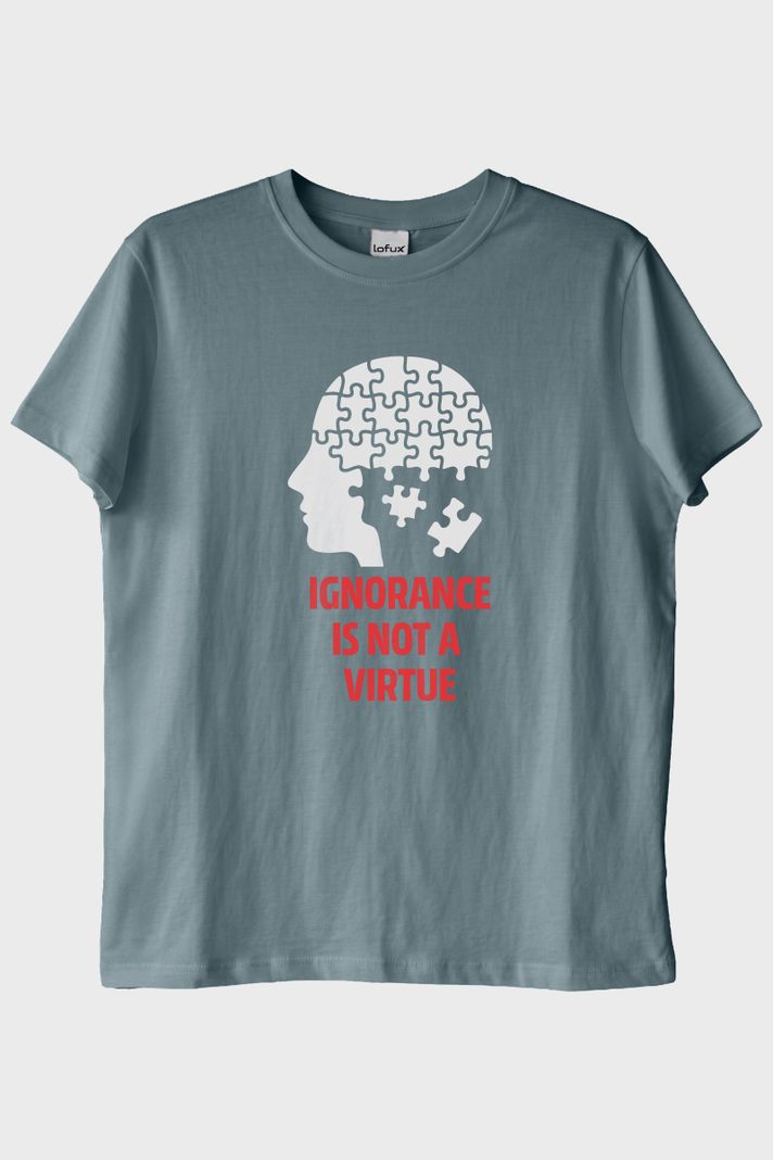 Ignorance Is Not A Virtue Baskılı Puzzle Mavi Tişört ön görsel