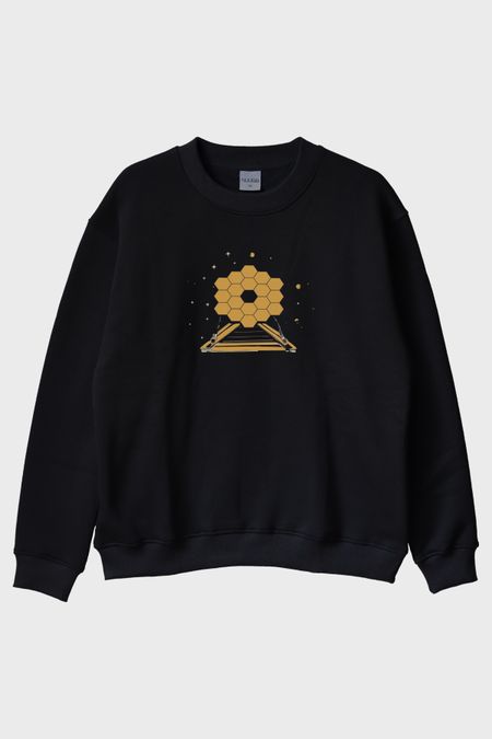 James Webb Teleskopu Tasarımlı Gökbilim Baskılı Siyah Bisiklet Yaka Sweatshirt
