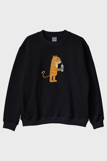 Su İç Moruk Siyah Bisiklet Yaka Sweatshirt