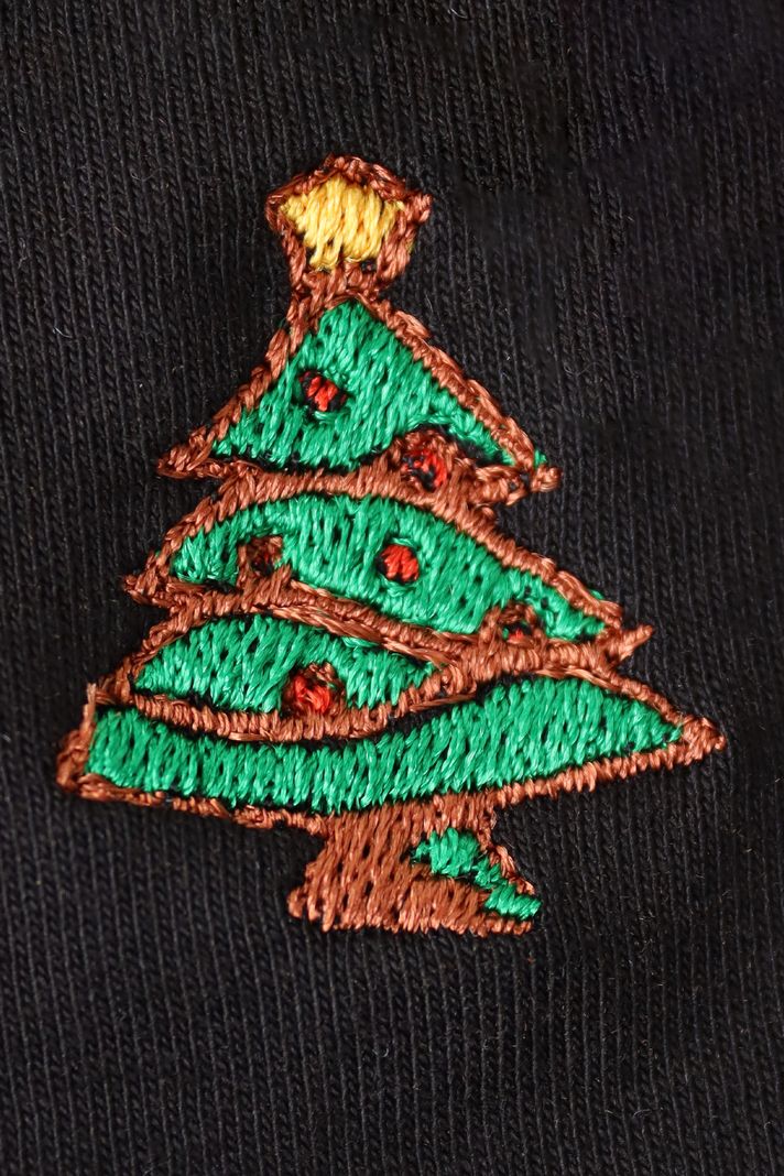 Yılbaşı Ağacı Desenli Siyah Hoodie - 5. görsel