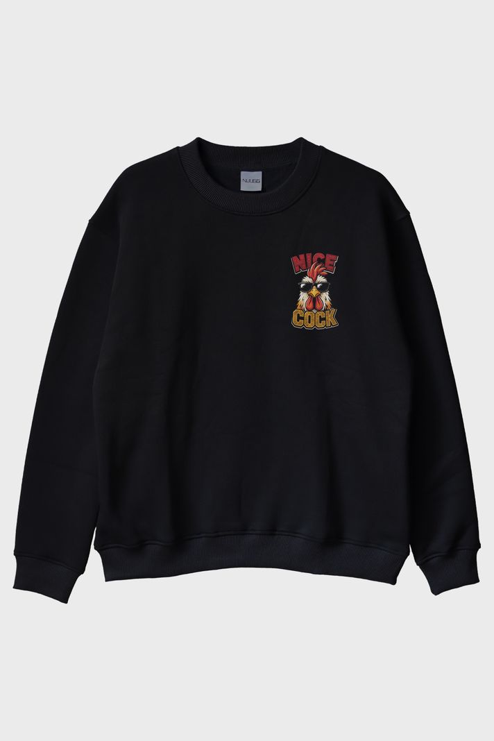 Nice Cock Siyah Bisiklet Yaka Sweatshirt ön görsel