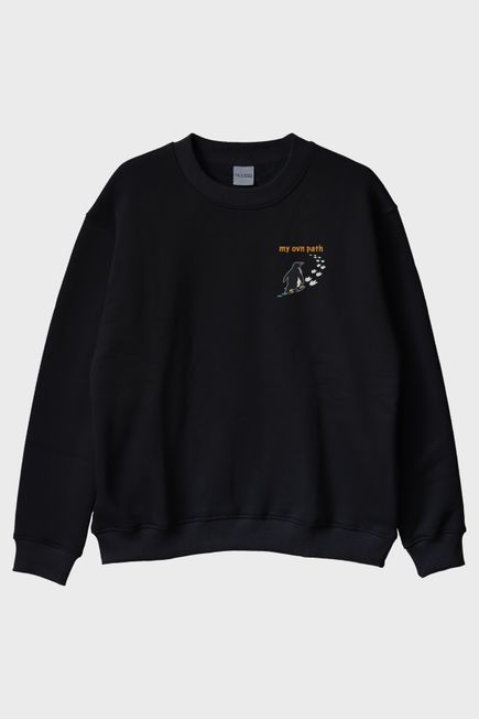 Kendi Yolunu Çizen Penguen Siyah Bisiklet Yaka Sweatshirt