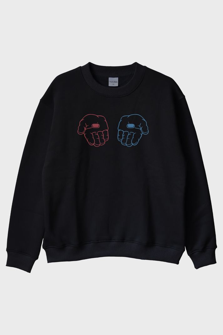 Red or Blue Pill Sci-Fi Baskılı Siyah Bisiklet Yaka Sweatshirt ön görsel