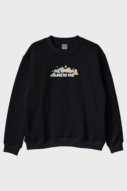 New Year New Me Siyah Bisiklet Yaka Sweatshirt