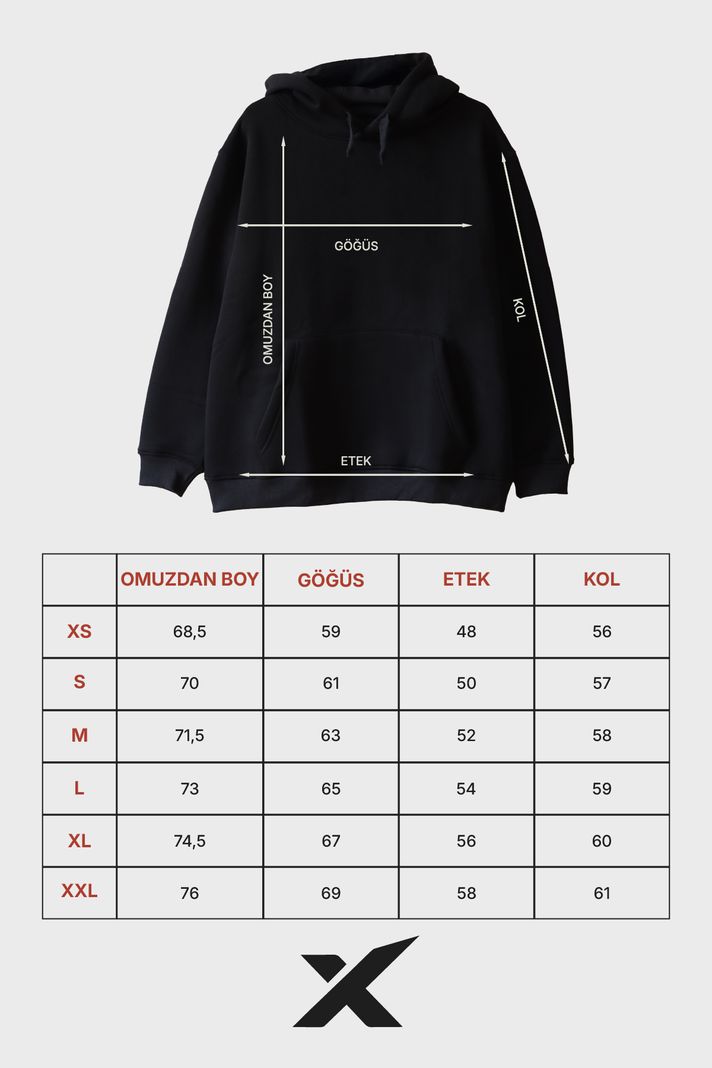 Improbability Roket Siyah Hoodie beden tablosu