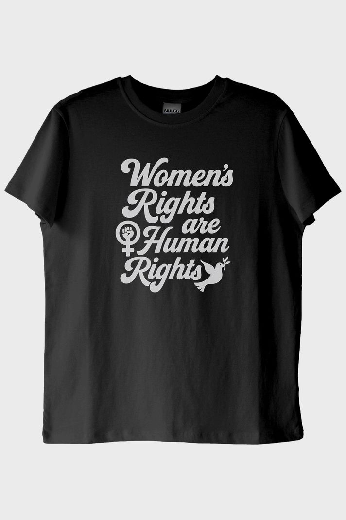 Women's Rights Baskılı Feminist Siyah Tişört ön görsel