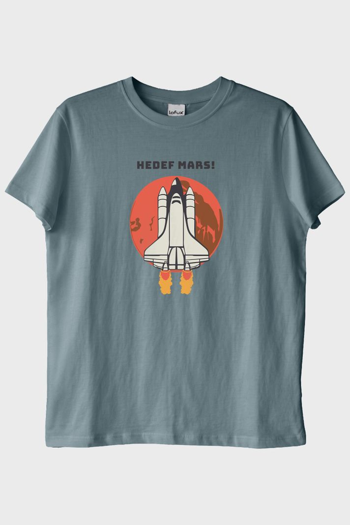 HEDEF MARS! Baskılı Uzay Temalı Mavi Tişört ön görsel