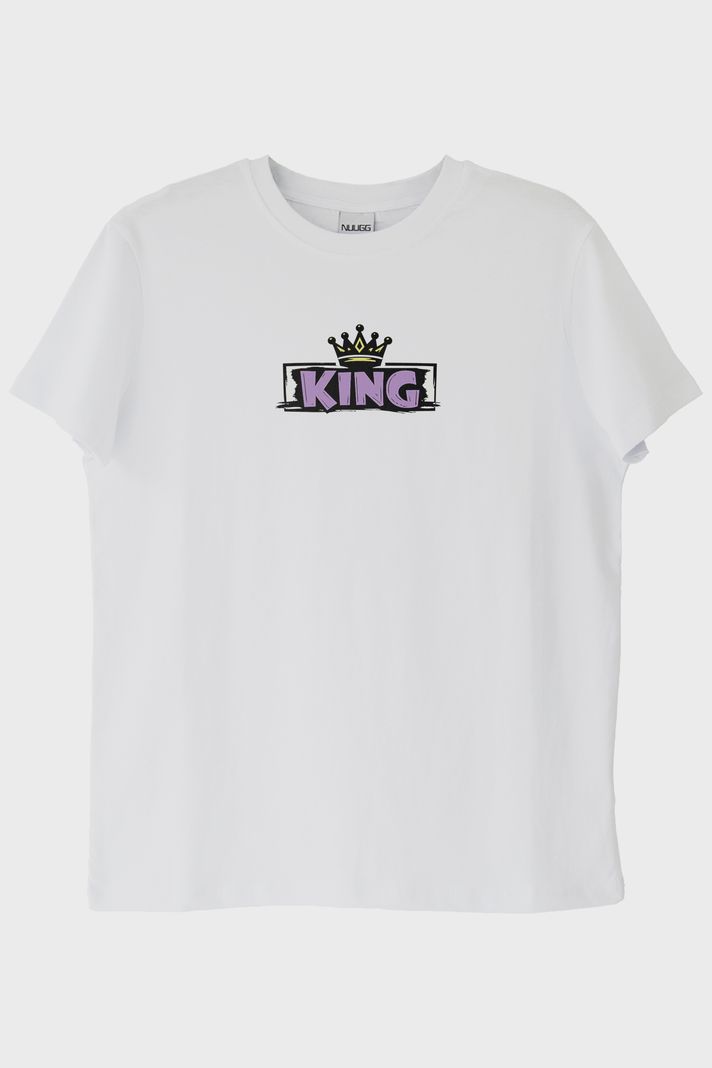 King Yazılı Beyaz Tişört ön görsel