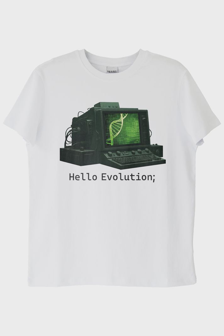 Hello Evolution Beyaz Tişört ön görsel