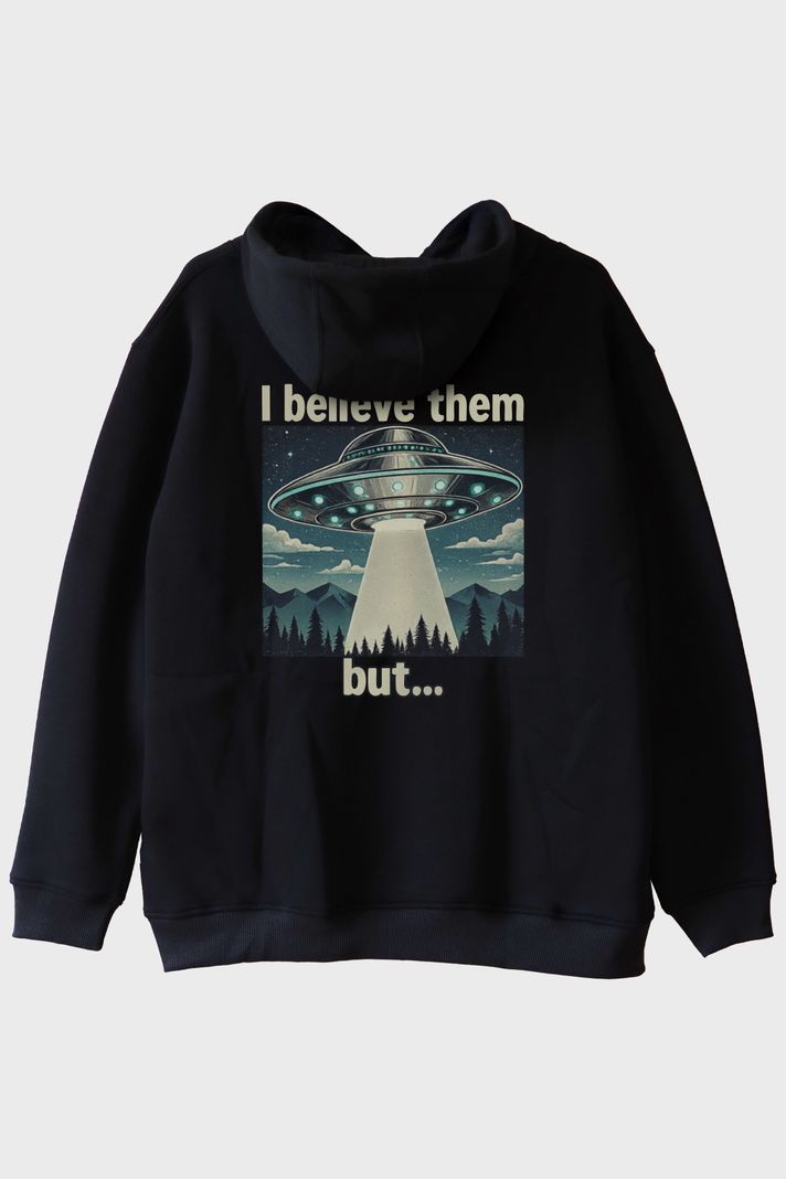 I Believe Them But Siyah Hoodie arka görsel
