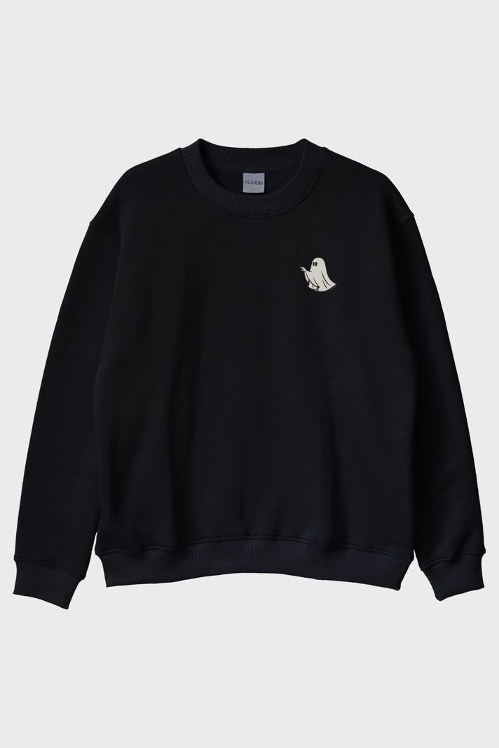 Sevimli Hayalet Siyah Bisiklet Yaka Sweatshirt ön görsel