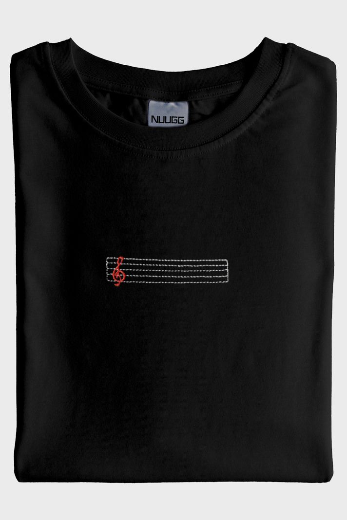 Porte Desenli Nakış Müzik Siyah T-Shirt - 3. görsel